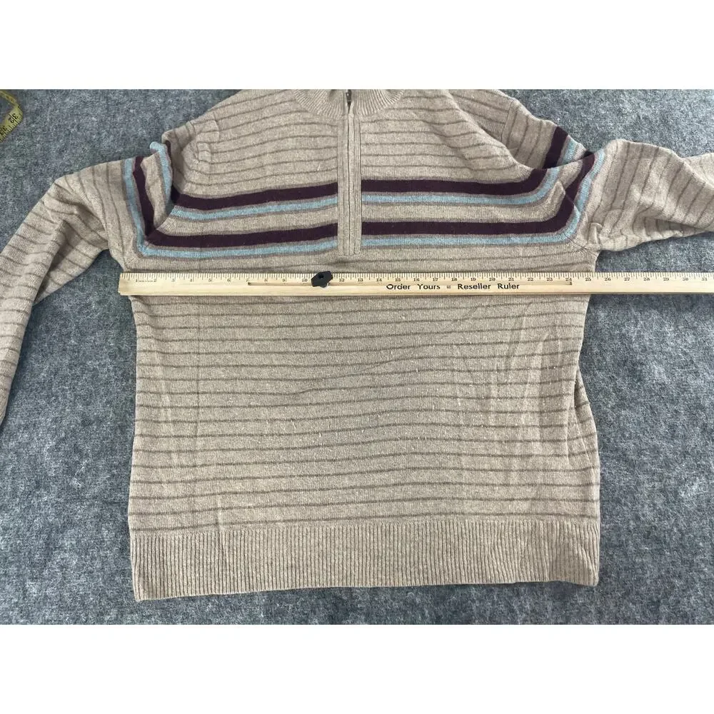Banana Republic Sweater Mens 2XL Beige Striped 1/4 Zip 100% Wool Pullover N220